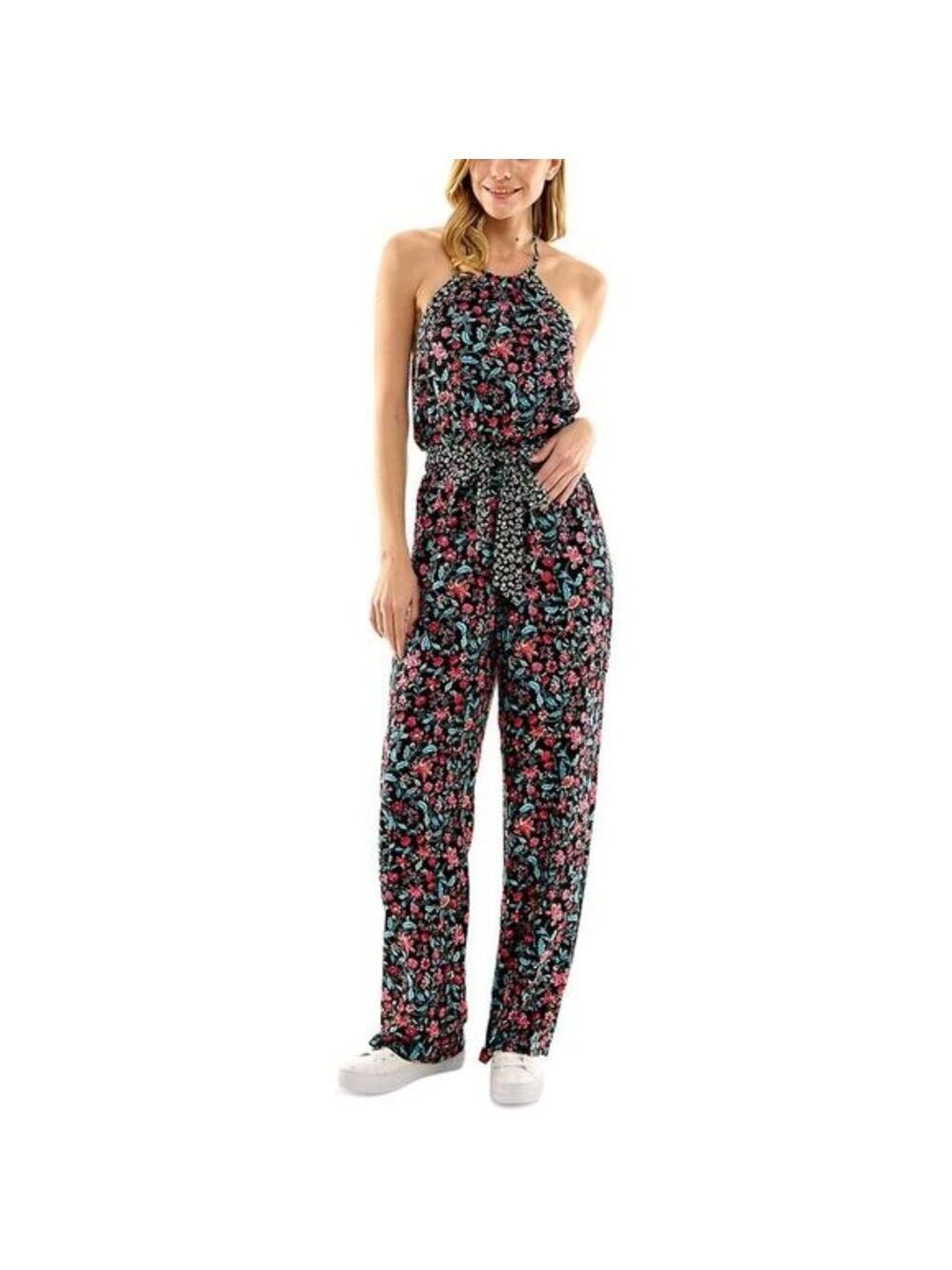 NWT Kingston‎ Grey Women's Black Floral Print Crinkled Jumpsuit  XL